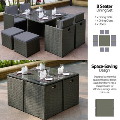 Duomo Rattan Cube Garden Outdoor Furniture 8 Seater Table & Chairs Set With Rain Cover - 5