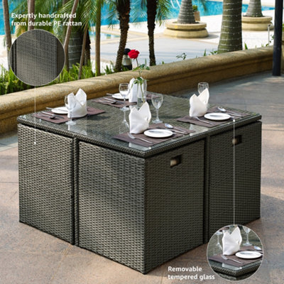 Duomo Rattan Cube Garden Outdoor Furniture 8 Seater Table & Chairs Set With Rain Cover - 6
