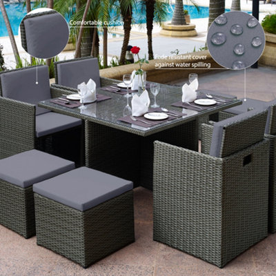 Duomo Rattan Cube Garden Outdoor Furniture 8 Seater Table & Chairs Set With Rain Cover - 7