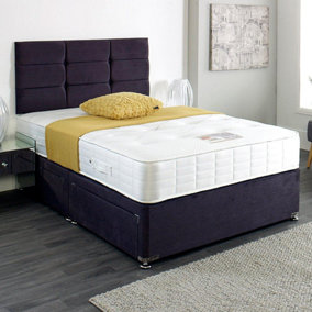 Dura Bed Pocket Memory 1000 Pocket Sprung Memory Foam Divan Bed Set 4FT6 Double Large End Drawer- Naples Black