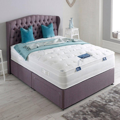 Dura Beds Air Plus Gel 1000 Pocket Sprung Gel Foam Divan Bed Set 5FT King Large End Drawer- Naples Lilac