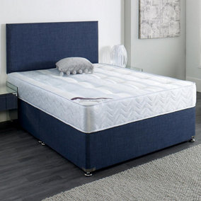 Dura Beds Ashleigh Damask Orthopaedic Pocket Sprung Divan Bed Set 4FT Small Double 2 Drawers Side- Naples Blue