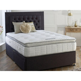 Dura Beds Cagliari 1000 Pocket Sprung Luxury Pillow Top Divan Bed Set 2FT6 Small Single 2 Drawers Side- Lino Charcoal