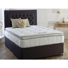 Dura Beds Cagliari 1000 Pocket Sprung Luxury Pillow Top Divan Bed Set 4FT Small Double 4 Drawers- Lino Charcoal