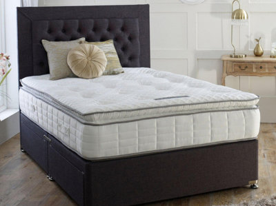 Dura Beds Cagliari 1000 Pocket Sprung Luxury Pillow Top Divan Bed Set 5FT King 4 Drawers- Lino Charcoal