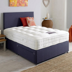 Dura Beds Classic Wool 800 Pocket Sprung Divan Bed Set 5FT King Large End Drawer- Chenile Navy