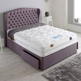 Dura Beds Cloud Lite Tranquility 1000 Pocket Sprung  Foam Divan Bed Set 5FT King Large End Drawer- Naples Lilac
