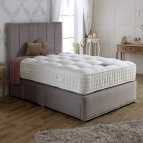 Dura Beds Royal Crown Natural 2000 Pocket Sprung Top Divan Bed Set 5FT King Large End Drawer- Plush Light Silver