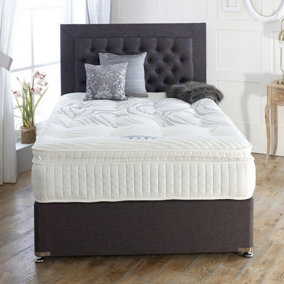 Dura Beds Sicily 2000 Pocket Sprung Box Pillow Top Sprung Divan Bed Set 3FT Single 2 Drawers Side- Lino Charcoal
