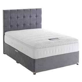 Dura Beds Silver Active 2800 Pocket Sprung Divan Bed Set 3FT Single 2 Drawers Side- Plush Velvet Silver