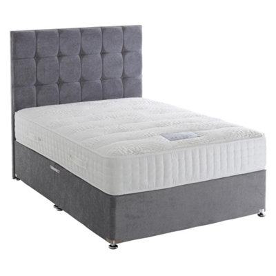 Dura Beds Thermacool Tencel 2000 Pocket Sprung Latex Gel Divan Bed Set 6'0 Super King 4 Drawers Continental Plush Velvet Silver