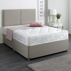 Dura Beds York Damask Sprung Divan Bed Set 4FT6 Double Large End Drawer- Lino Stone