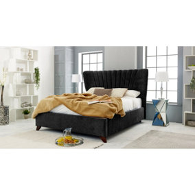 Dura Plush Bed Frame With Winged Headboard - Black