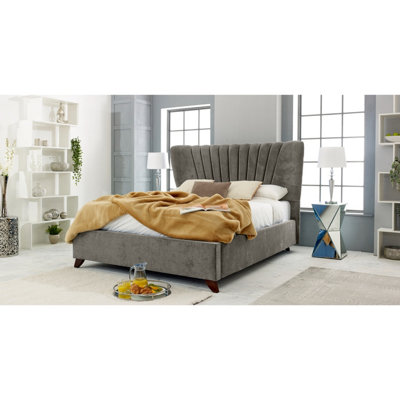 Dura Plush Bed Frame With Winged Headboard Grey DIY at B&Q