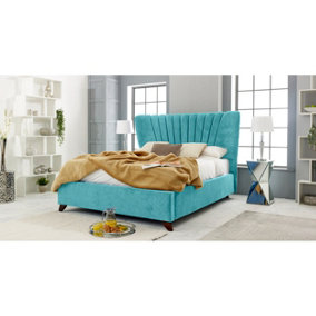 Dura Plush Bed Frame With Winged Headboard - Teal