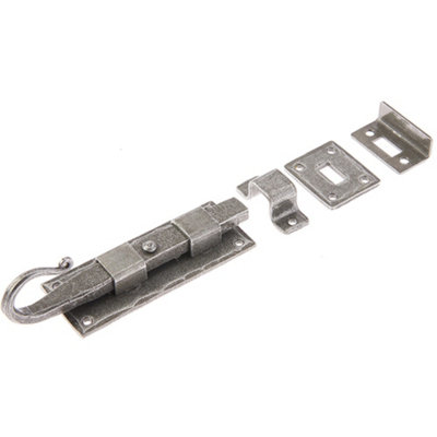 Durable 102mm Pewter Shepherds Crook Straight Bolts for Secure Doors - Door Bolt Lock
