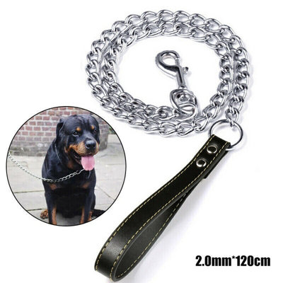 Durable 120cm Metal Chain Dog Lead Anti-Chew with Comfortable Handle