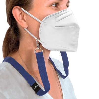 Durable 2 Clip Soft Face Mask Lanyards with Saftey Release - Blue