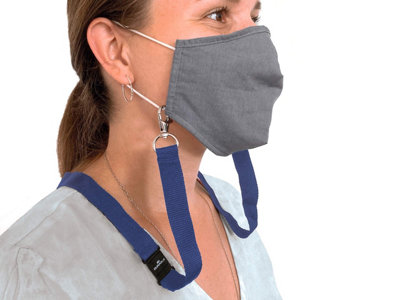 Durable 2 Clip Soft Face Mask Lanyards with Saftey Release - Blue