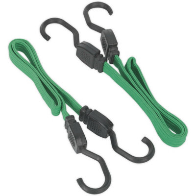 Durable 2 Piece 610mm Flat Bungee Cord Set with Heavy Duty Steel Hooks and 1300mm Stretch