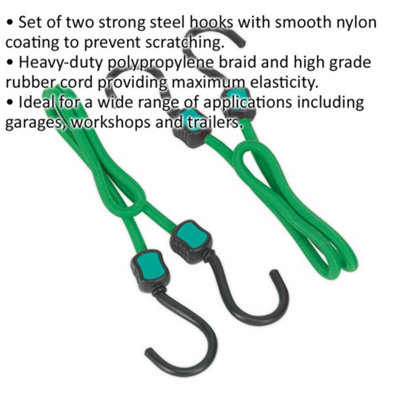 Durable 2 Piece Bungee Cord Set with Steel Hooks - 1350mm Maximum Stretch