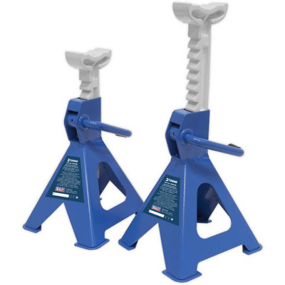 Durable 2 Tonne Ratchet Axle Stands - Adjustable 276mm to 410mm Height - Blue