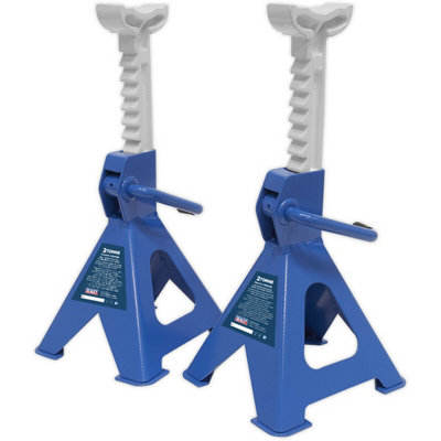 Durable 2 Tonne Ratchet Axle Stands - Adjustable 276mm to 410mm Height - Blue
