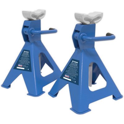 Durable 2 Tonne Ratchet Axle Stands - Adjustable 276mm to 410mm Height - Blue