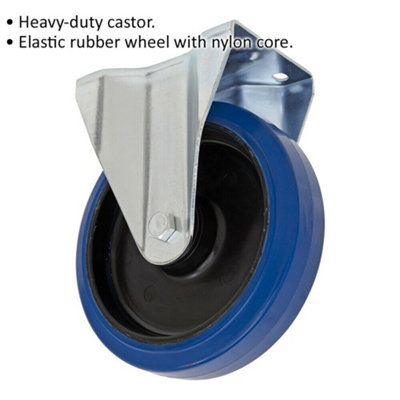 Durable 200mm Fixed Castor Wheel with Elastic Rubber Tread and Nylon Core