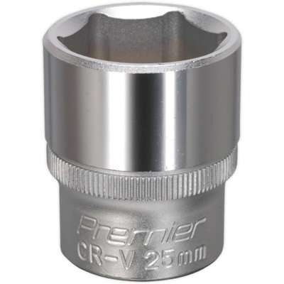 Durable 25mm Chrome Vanadium Steel Drive Socket - 1/2 Inch Square Drive Tool