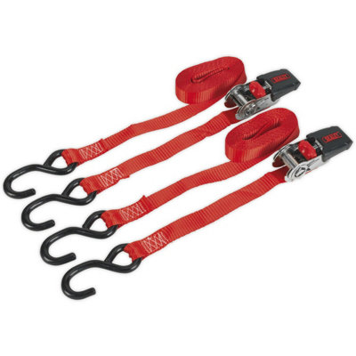 Durable 25mm x 4m 800KG Slide Ratchet Tie Down Strap Set with S-Hooks