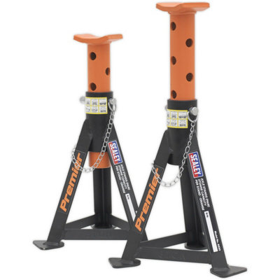Durable 3 Tonne Heavy Duty Axle Stands with Adjustable Height from 290mm to 435mm in Orange