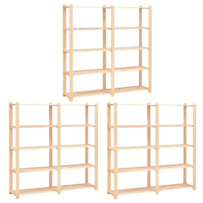 Durable 5-Tier Storage Racks 3 pcs 170x38x170 cm Solid Pinewood 500 kg