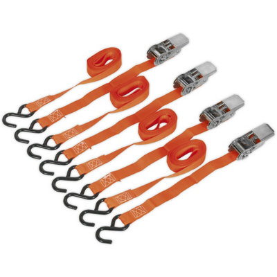 Durable 500KG Ratchet Tie Down Straps - 25mm x 4m Polyester Webbing Set with S-Hooks