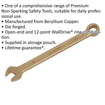 Durable 8mm Non-Sparking Combination Spanner with Open-End and WallDrive Ring
