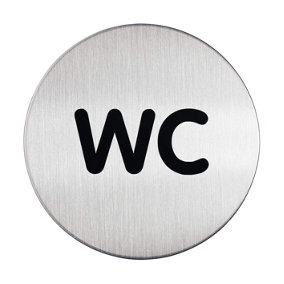 Durable Adhesive WC Symbol Bathroom Toilet Sign - Brushed Stainless Steel - 83mm