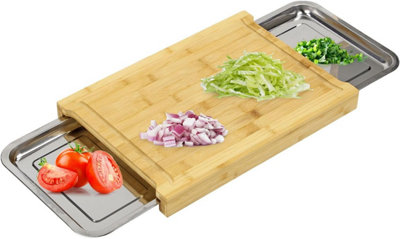 Durable and Eco-Friendly Bamboo Chopping Board with Sliding Stainless Steel Trays - Large Organic Wooden Cutting Board