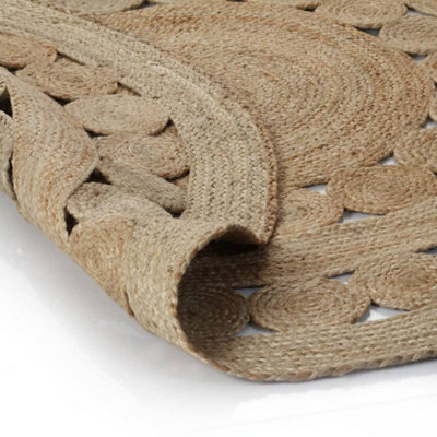 Durable Area Rug Braided Design Jute 120 cm Round