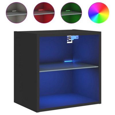 Durable Bedside Cabinet with LED Lights Wall-mounted Black