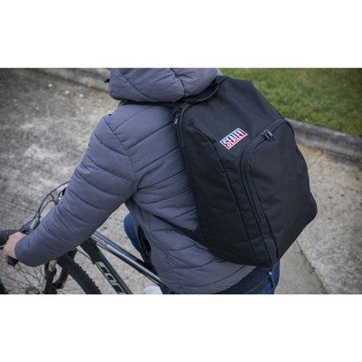 Durable Black Work Backpack with Adjustable Straps and Two Zipped Pockets