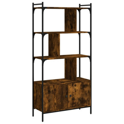 Durable Bookcase with Doors Smoked Oak 76.5x30x154.5 cm Engineered Wood