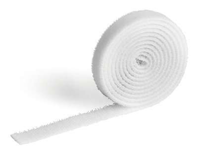 Durable CAVOLINE Hook and Loop Tape Cable Straps Roll Ties - 100 x 1cm White