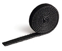 Durable CAVOLINE Hook and Loop Tape Cable Straps Tidy Roll Ties - 1m x 1cm Black