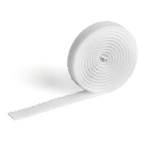 Durable CAVOLINE Hook and Loop Tape Cable Straps Tidy Roll Ties - 1m x 1cm White