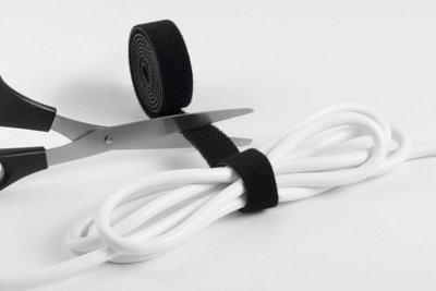 Durable CAVOLINE Hook and Loop Tape Cable Straps Tidy Roll Ties - 1m x 2cm Black