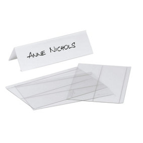 Durable Clear Plastic Table Place Name Holders and Inserts - 10 Pack - 61x210mm