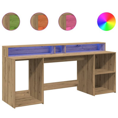 Durable Desk with LED Lights Artisian Oak 200x55x91 cm Engineered Wood