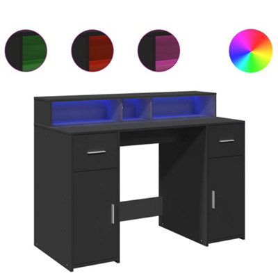 Durable Desk with LED Lights Black 120x55x91 cm Engineered Wood