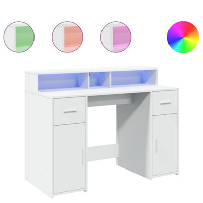 Durable Desk with LED Lights White 120x55x91 cm Engineered Wood