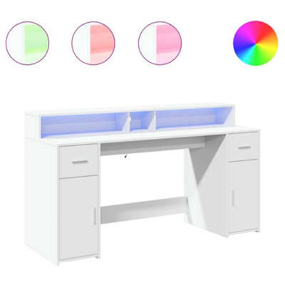 Durable Desk with LED Lights White 160x55x91 cm Engineered Wood